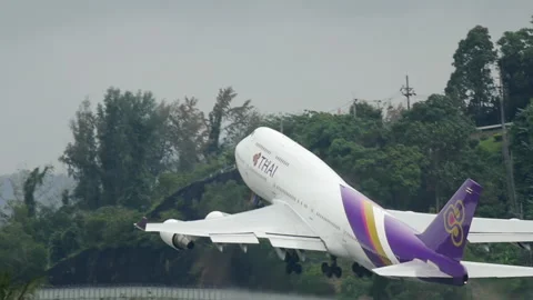 Boeing 747 takes off, slow motion Stock Footage 159010046