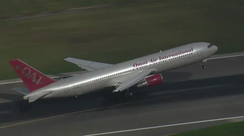 Boeing 767 Takeoff from the Air Stock Footage 34258771