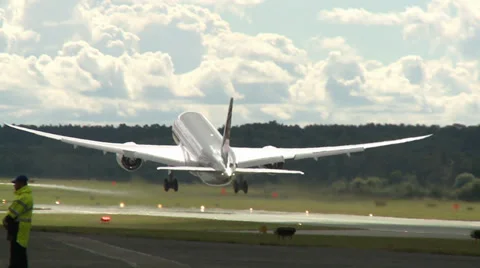 Boeing 787 Dreamliner Dramatic Takeoff Stock Footage