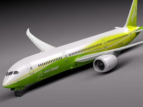 Boeing 787 Dreamliner Green Lemon 3D Model