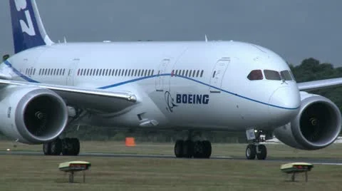 Boeing 787 Dreamliner Taxi Past Camera, Tight Shot Stock Footage
