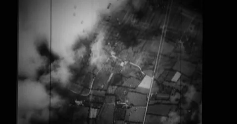 The Boeing B-17 Flying Fortress dropping bomb during shuttle-bombing operations Stock Footage