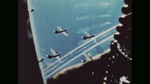 Boeing B-17 Flying Fortresses flying in formation Stock Footage