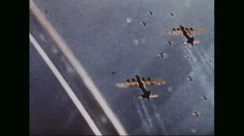 Boeing B-17 Flying Fortresses flying in formation while on the way to Germany Stock Footage