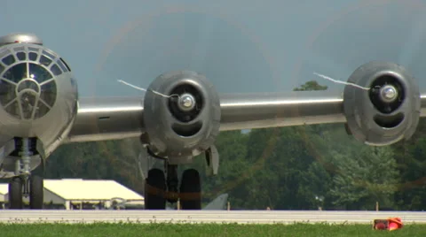 Boeing B-29 Bomber Run Up Pan L to R Stock Footage 45143501