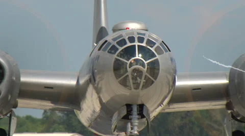 Boeing B-29 BomberRun Up Zoom In Stock Footage 45143456