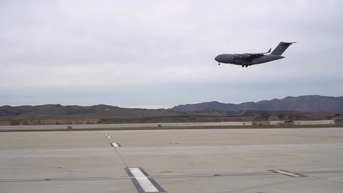 Boeing C-17 Globemaster III arrive at March Air Reserve Base - 2018 Stock Footage 108310139