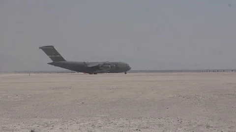 Boeing C-17 lands on White Sands Missile Range during a joint exercise - 2016 Stock Footage 93131013