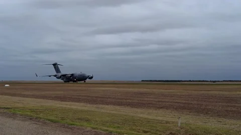 Boeing C-17A Globemaster III Cargo Plane Running In Low Speed On Airfield Stock Footage 236968148