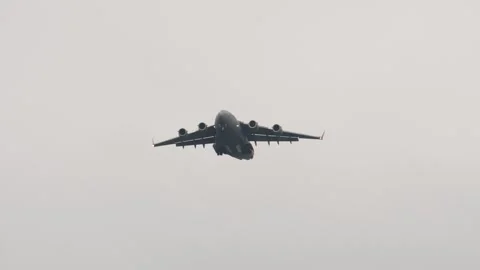 Boeing C-17A Globemaster III in Dynamic Flight Display Video stock 343478373