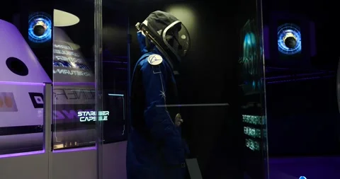 Boeing cst-100 starliner space suit on display Stock Footage 242054038