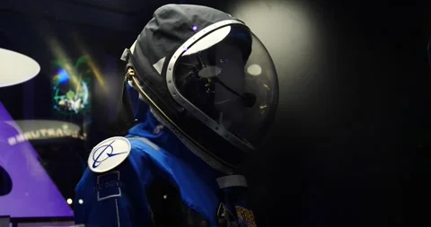 Boeing cst-100 starliner space suit close up on display Stock Footage 242054084
