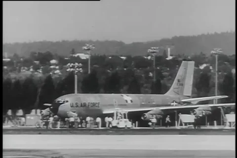 Boeing KC-135 Stratotanker makes its maiden flight - 1957 Stock Footage 99096477