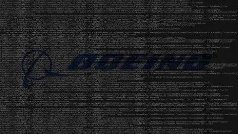 Boeing logo made of source code on computer screen. Editorial loopable animation Stock Footage 92206862
