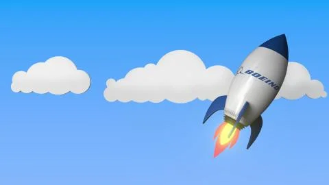 BOEING logo on a rocket mockup. Editorial success related 3D rendering Stock Illustration