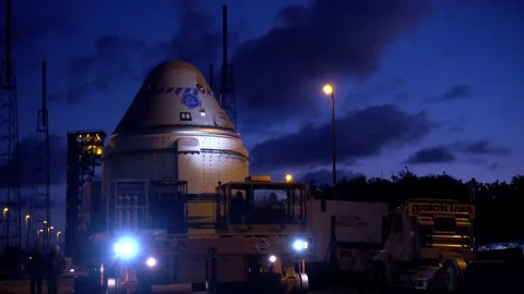 Boeing OFT-2 Starliner spacecraft delivery to Vertical Integration Facility Stock Footage 274264882