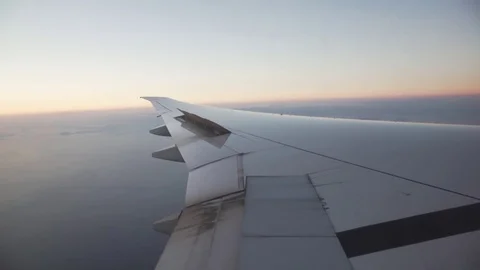 Boeing plane wing during sunset Vídeo Stock 82463217