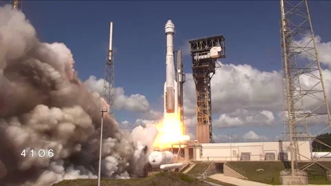 Boeing Starliner spacecraft, Calypso, launch carrying NASA astronauts Video stock 277710276