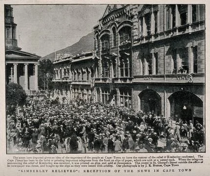 Boer War: a large crowd in Cape Town on hearing news of the relief of Kimbe.. Stock Illustration