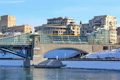 Bogdan Khmelnitsky Pedestrian Bridge in winter Stock Photos