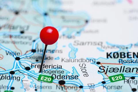 Bogense pinned on a map of Denmark Foto stock