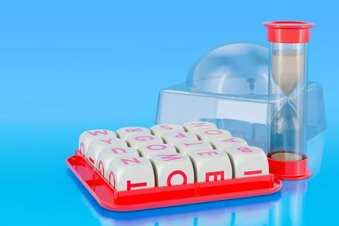 Boggle Board Game on blue background, 3D rendering Stock Illustration