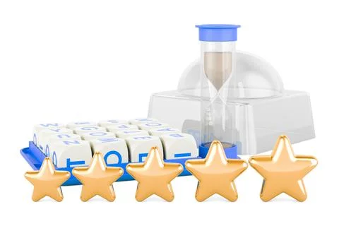 Boggle Board Game with five golden stars. 3D rendering 스톡 일러스트