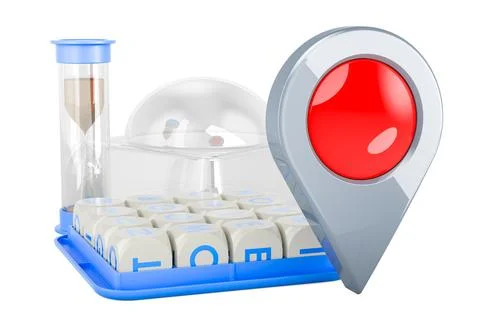 Boggle Board Game with map pointer, 3D rendering Stock Illustration