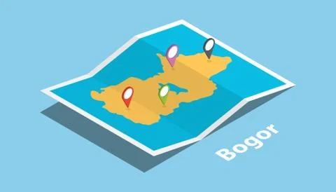 Bogor indonesia explore maps with isometric style and pin location tag on top Stock-Illustration