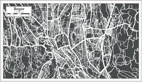Bogor West Java Indonesia City Map in Retro Style. Outline Map. Stock Illustration