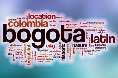 Bogota word cloud with abstract background Ilustración de archivo