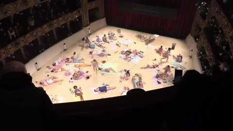 Bogotá's Teatro Colón transforms into a beach for four days, Bogotá, CO - 21 Mar Stock Footage 304694201