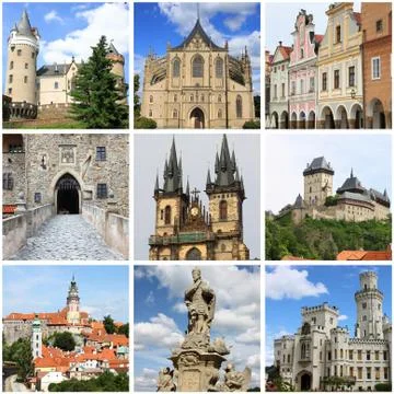 Bohemia landmarks collage Stock Photos