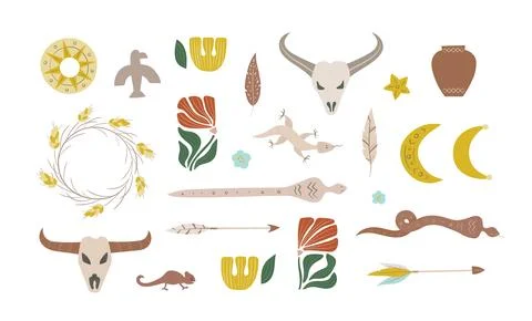 Bohemian american native elements set. Wild west ethnic clipart. Stock Illustration