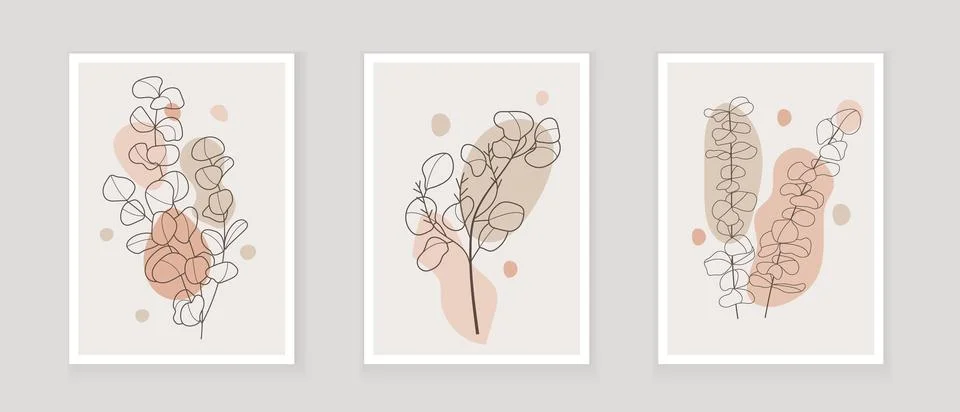 Bohemian eucalyptus branch vector. Eucalyptus with leaves in a linear style.  Stock Illustration