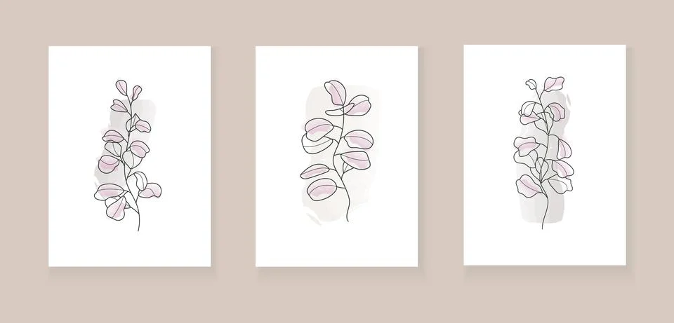Bohemian eucalyptus branch vector. Eucalyptus with leaves in a linear style.  Stock Illustration
