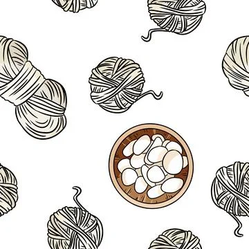 Bohemian seamless border pattern. Wooden bowls with white pebble stones and c Stock Illustration