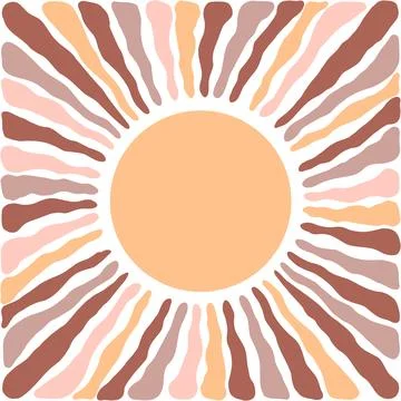 Bohemian style sun with wavy rays  in  tones of peach, beige, and brown. Stock Illustration
