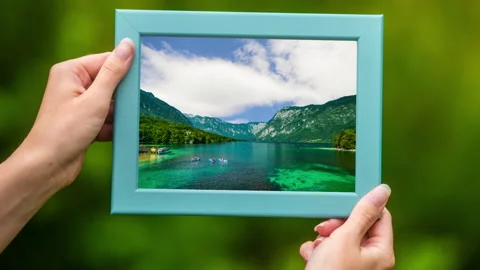 Bohinj lake in frame with moving clouds Stock Footage 134321528