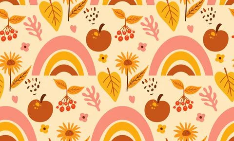 Boho abstract autumn seamless pattern. Bohemian print creative contemporary Illustrazione stock