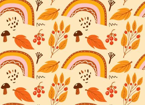 Boho abstract autumn seamless pattern. Bohemian print creative contemporary Illustrazione stock
