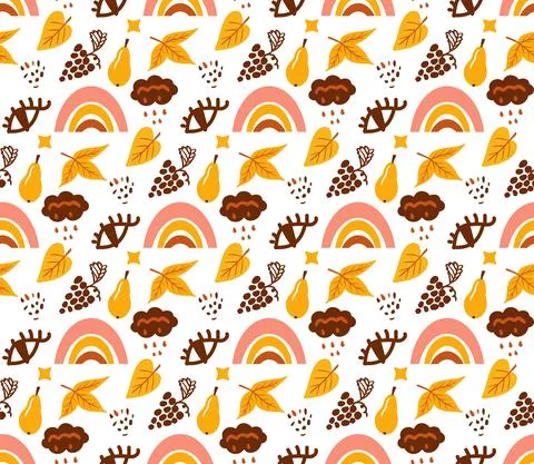 Boho abstract autumn seamless pattern. Bohemian print creative contemporary Stock Illustration