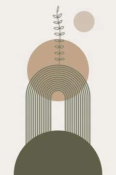 Boho Abstract Geometric Arch Wall Art with Earth Tone Shapes Stock Illustration