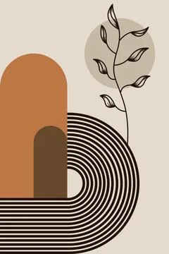 Boho Abstract Geometric Arch Wall Art with Earth Tone Shapes Illustrazione stock