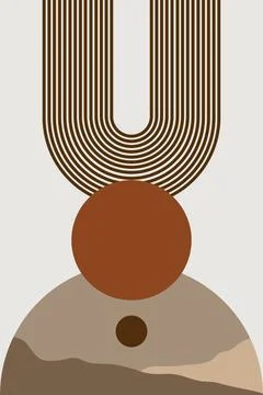 Boho Abstract Geometric Arch Wall Art with Earth Tone Shapes Stock Illustration