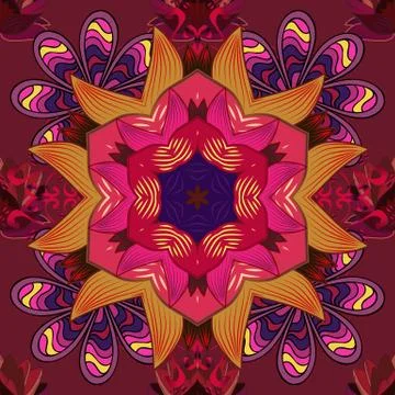Boho abstract seamless pattern. Colorful colored tile mandala on a red, purple a Stock Illustration