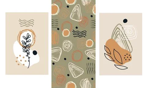 Boho Abstract vertical Posters and Seamless Pattern Set vector 스톡 일러스트