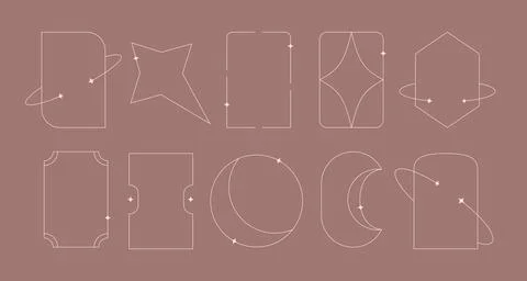 Boho aesthetic line frames collection with sparcle, stars. Y2k simple geometric Illustrazione stock