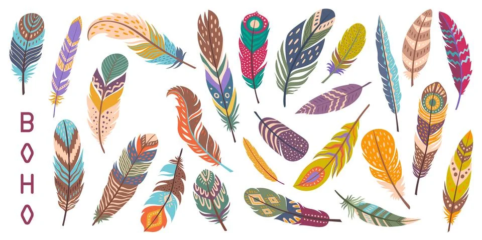 Boho and ethnic native indigenous bird feathers Stock Illustration