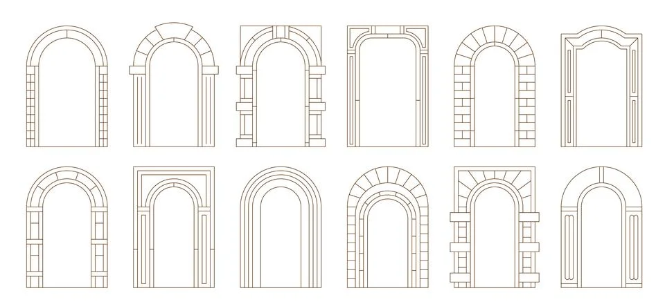 Boho arch door frames and arc shaped line borders Stock Illustration